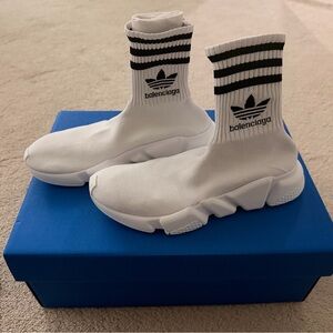 NEW NEVER WORN Balenciaga x Adidas White Sock Sneakers with Black Striped Cuff